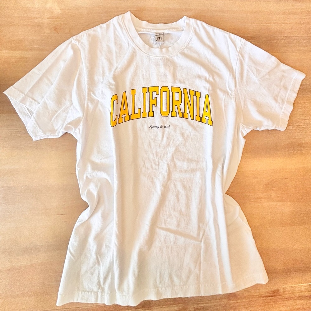 Sporty & Rich California T-Shirt in White 100% Cotton, Relaxed Fit, Sz M, NWT